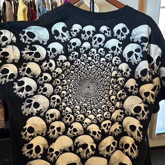 Liquid Blue AOP Skull Graphic T-Shirt | 2XL | Black Gothic Tee - Picture 5 of 5